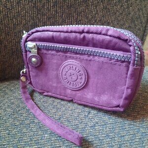 Kipling Nylon Wristlet Wallet Purple Monkey 4"x5" 3 pockets